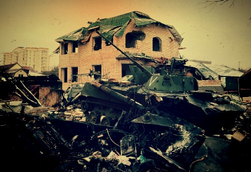 Bucha destroyed buildings