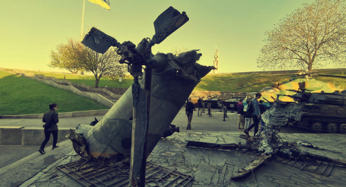Damaged helicopter